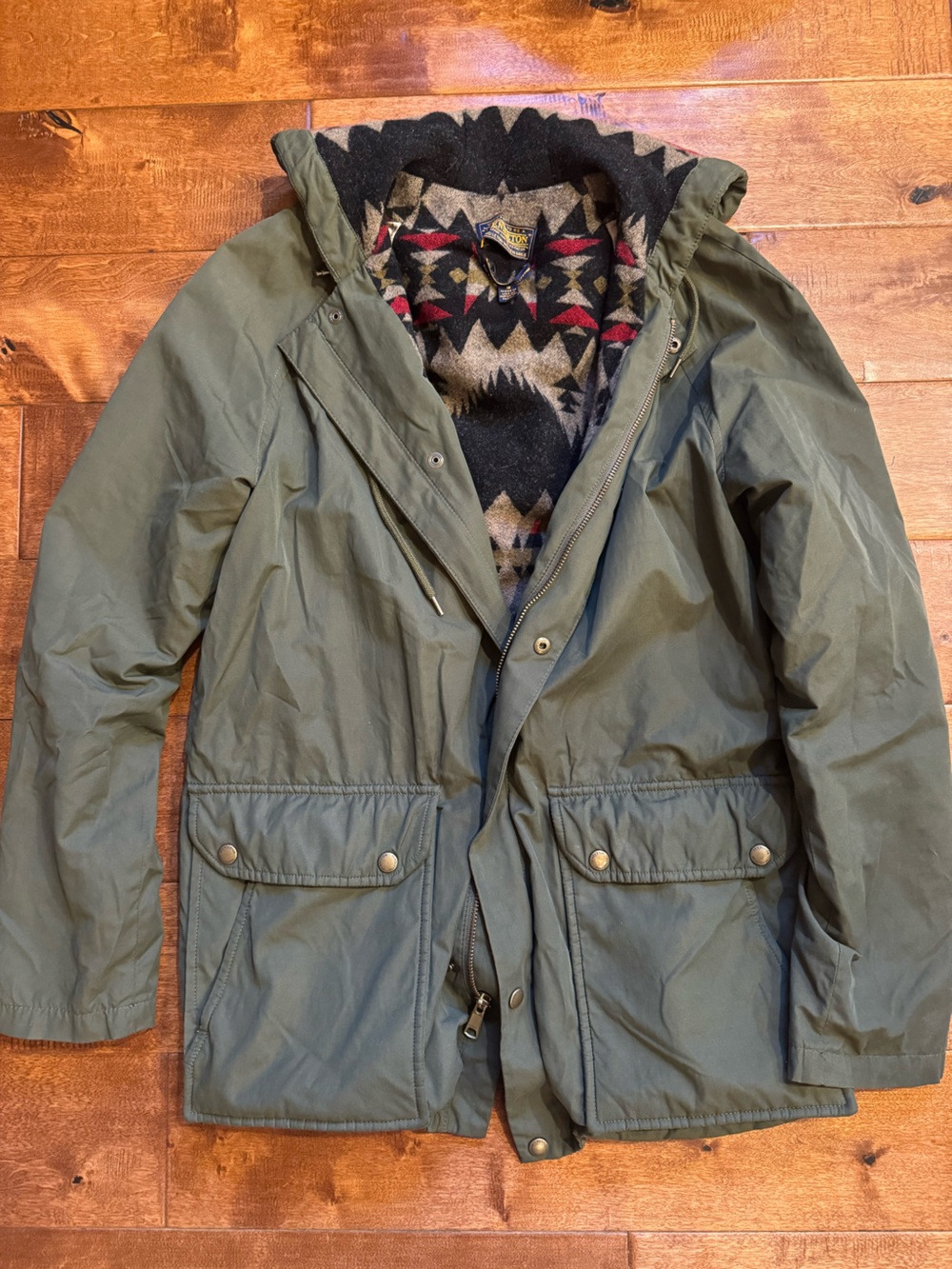 Pendleton Olive Green Utility Field Jacket with Patterned Fleece Lining